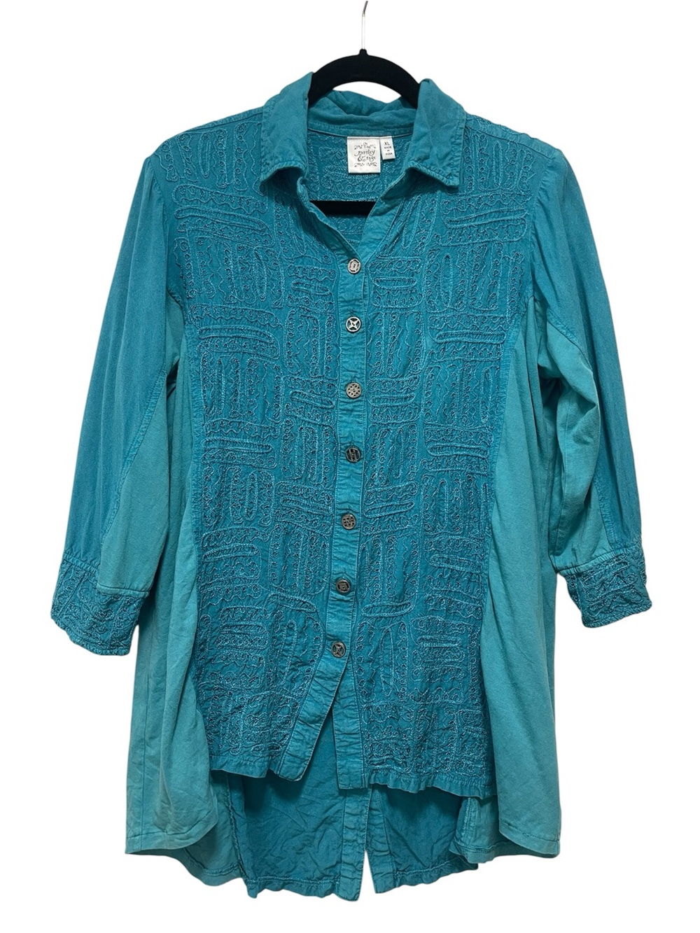 Parsley & Sage Teal Blue Button Front Tunic Shirt Size XL Boho Artsy